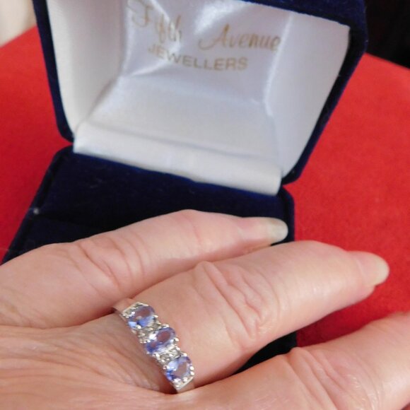 Ladies 10K White Gold Ring with Sapphires & Moissanite Stones - Picture 5 of 5